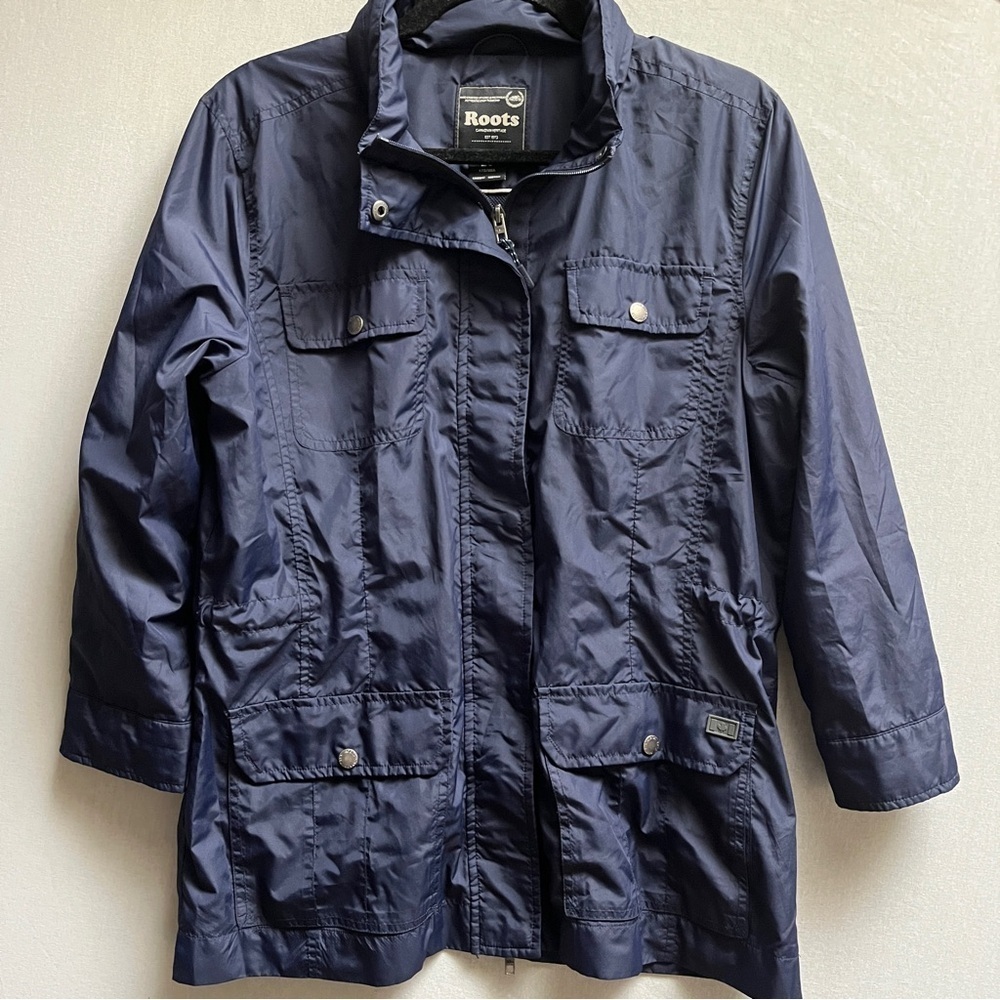 Roots Utility Light Hooded Jacket - Sz L - Navy Blue Packable Hood